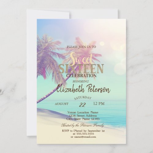 Tropical Beach Palms Summer Sweet 16 Party Invitation