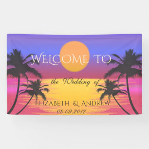 Tropical Beach,Palms,Sunset Wedding Banner