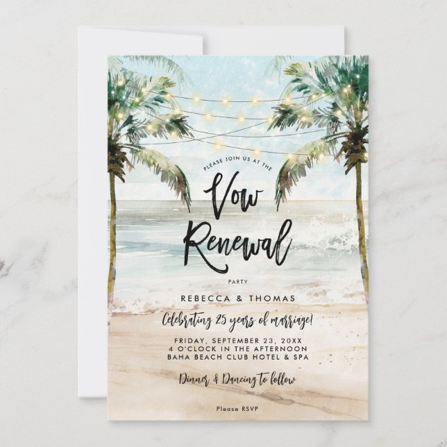 tropical beach palms vow renewal invitation (Front)