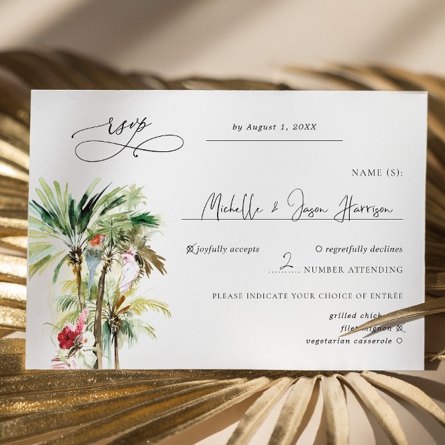 Tropical Beach Palms Wedding RSVP Card (Creator Uploaded)