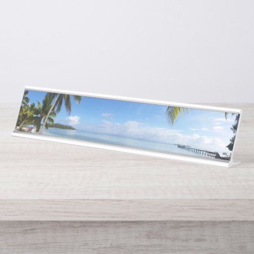 Tropical Beach Panorama Long Desk Name Plate