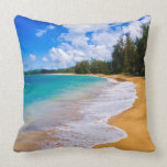 Tropical beach paradise, Hawaii Throw Pillow<br><div class="desc">Empty beach and blue Pacific waters on Hanalei Bay,  Island of Kauai,  Hawaii | Russ Bishop / DanitaDelimont.com</div>