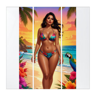 Tropical Beach Paradise Illustration Triptych