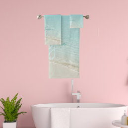 Tropical Beach Paradise Monogram Elegant Palm Tree Bath Towel Set