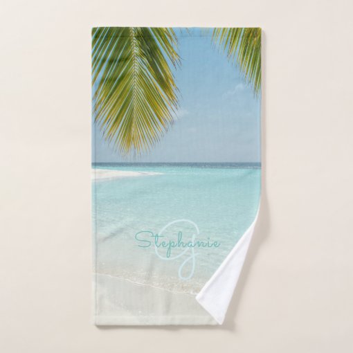 Tropical Beach Paradise Monogram Elegant Palm Tree Bath Towel Set Zazzle