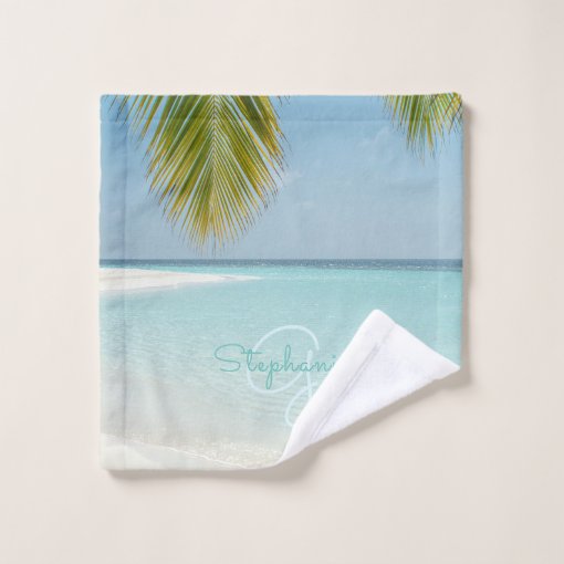 Tropical Beach Paradise Monogram Elegant Palm Tree Bath Towel Set Zazzle