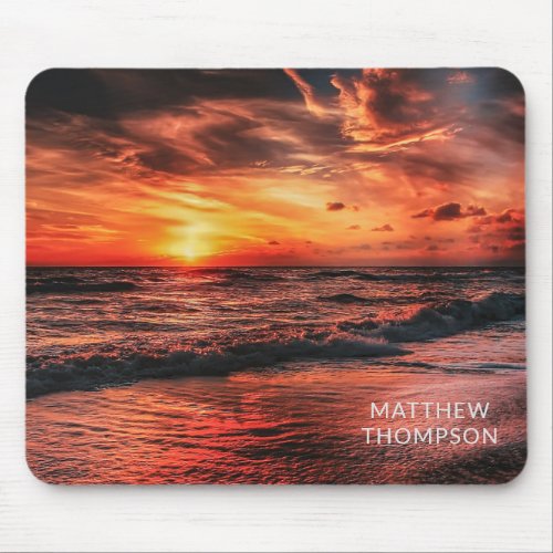 Tropical Beach Paradise Sunset Personalized Name Mouse Pad