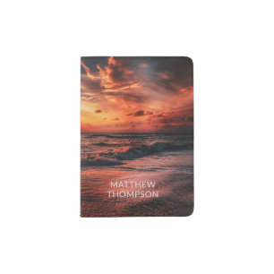 Tropical Beach Paradise Sunset Personalized Name Passport Holder