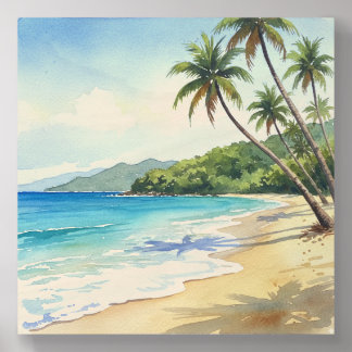 Tropical Beach Paradise Wall Art – Palm Trees & Bl Wood Photo Tile