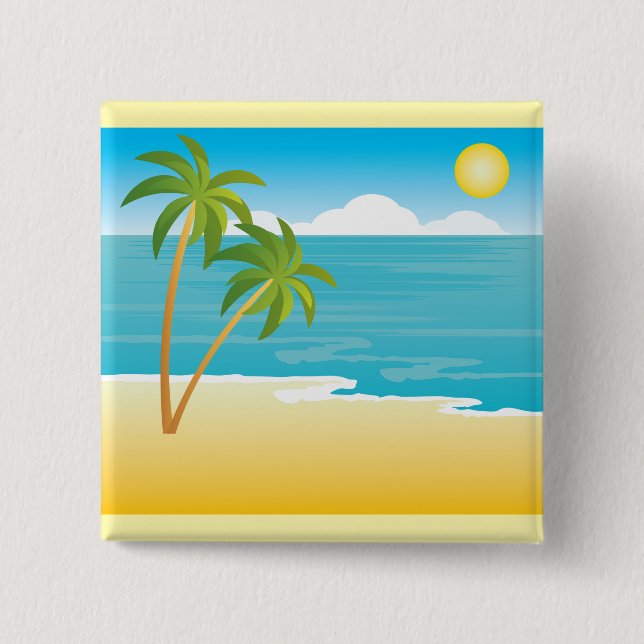 Tropical Beach Paradise with Palm Trees Button (Front)