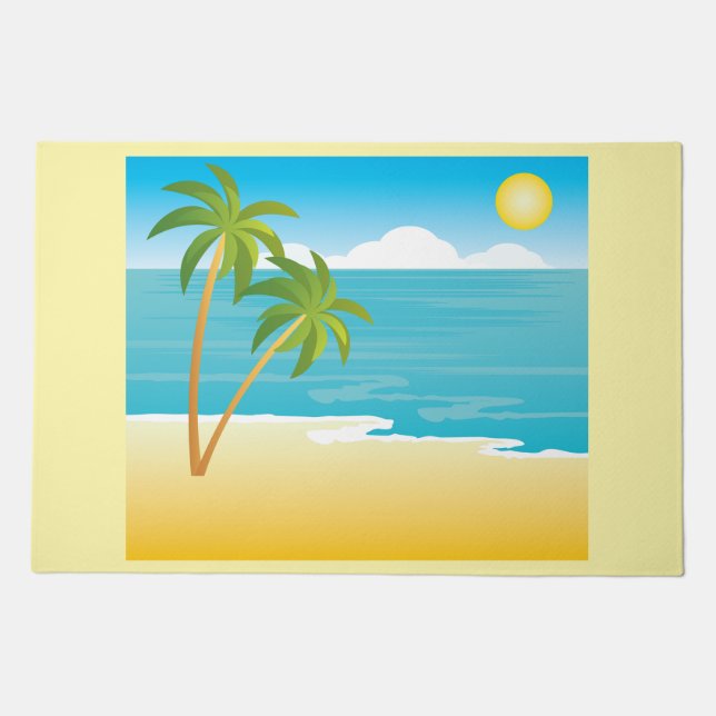 Tropical Beach Paradise with Palm Trees Doormat (Front)