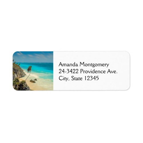 Tropical beach Paradise with Palm Trees Label