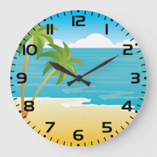 Tropical Beach Paradise with Palm Trees Large Clock