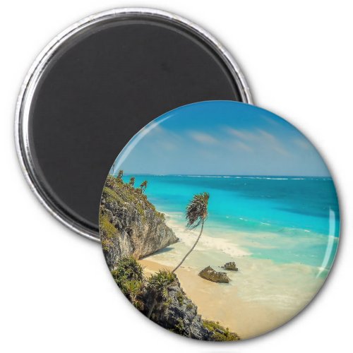 Tropical Beach Paradise with Palm Trees Magnet
