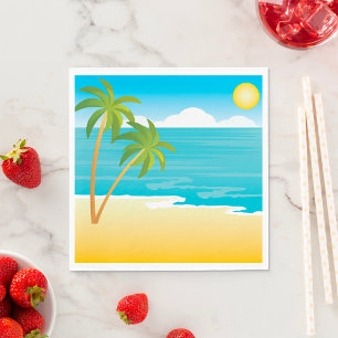 Tropical Beach Paradise with Palm Trees Napkins