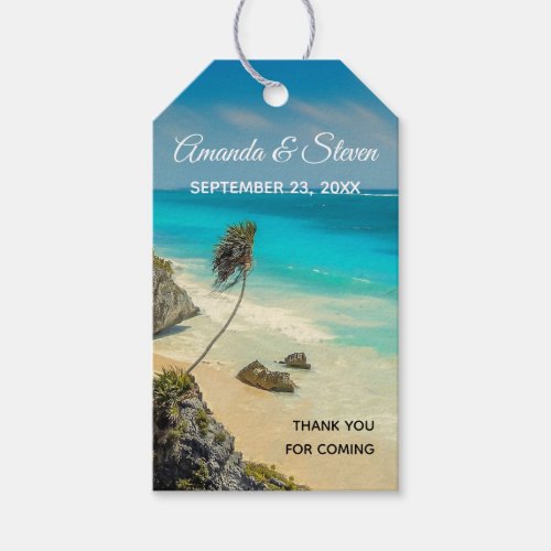 Tropical Beach Paradise with Palm Trees Wedding Gift Tags