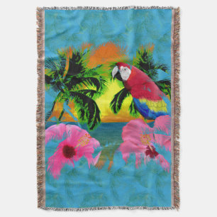 Tropical Beach Parrot Throw Blanket