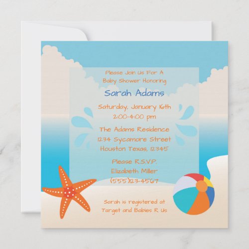 Tropical Beach Party 5x5 Baby Shower Invitation