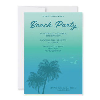 Tropical Beach Party Aqua Blue Palm Trees Birthday Invitation