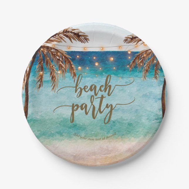 tropical beach party shower plates palm trees (Front)