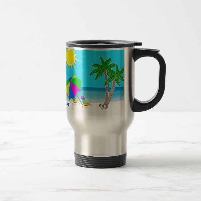 Tropical Beach Personalized Coffee Travel Mug (Right)