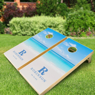 Tropical Beach Personalized Monogram Newlyweds Cornhole Set
