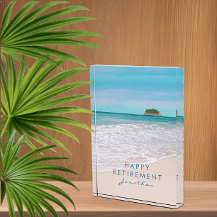 Tropical Beach Personalized Retirement Photo Block