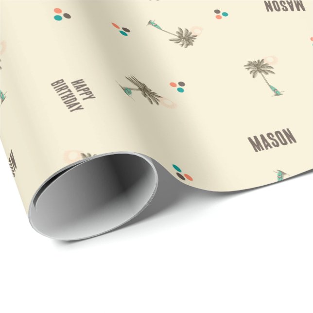 Tropical Beach Personalized Text Wrapping Paper (Roll Corner)