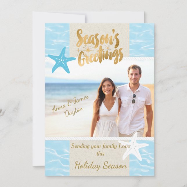 Tropical Beach Photo Christmas Card (Front)