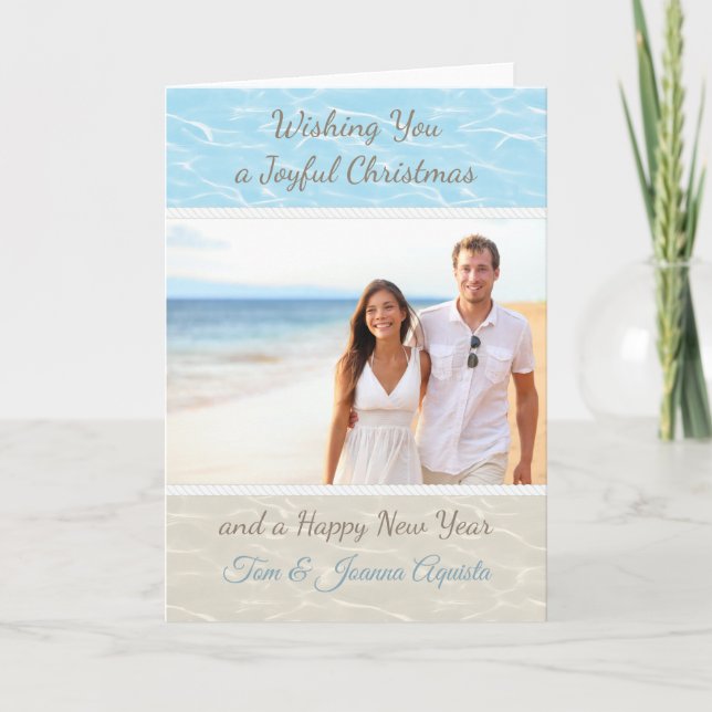 Tropical Beach Photo Christmas Card (Front)