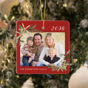 Tropical Beach Photo Christmas Red Ceramic Ornament