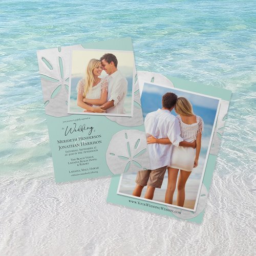 Tropical Beach Photo Sea Glass Sand Dollars  Invitation