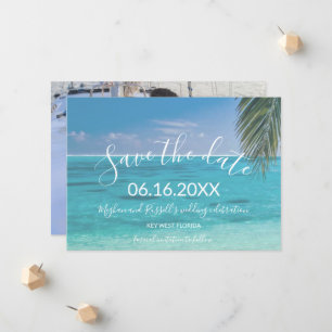 Tropical Beach Photo Wedding Save the Date Announcement
