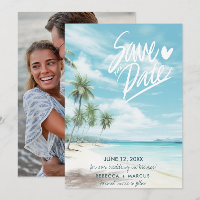 Tropical Beach Photo Wedding Save the Date Invitation (Front/Back)