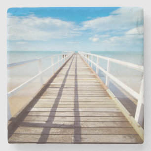 Tropical Beach Pier Stone Coaster