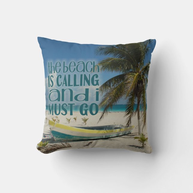 Tropical Beach Pillows Palm Tree Old Boat (Front)
