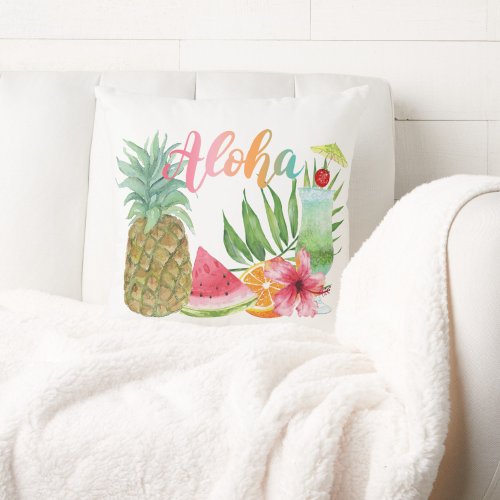 Tropical Beach Pineapple Aloha Luau Summer Throw Pillow