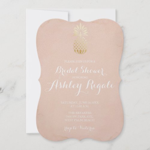 Tropical Beach Pineapple and Blush Pink Bridal Invitation