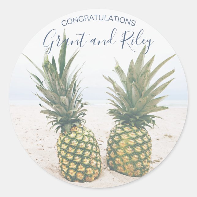 Tropical Beach Pineapple Classic Round Sticker (Front)