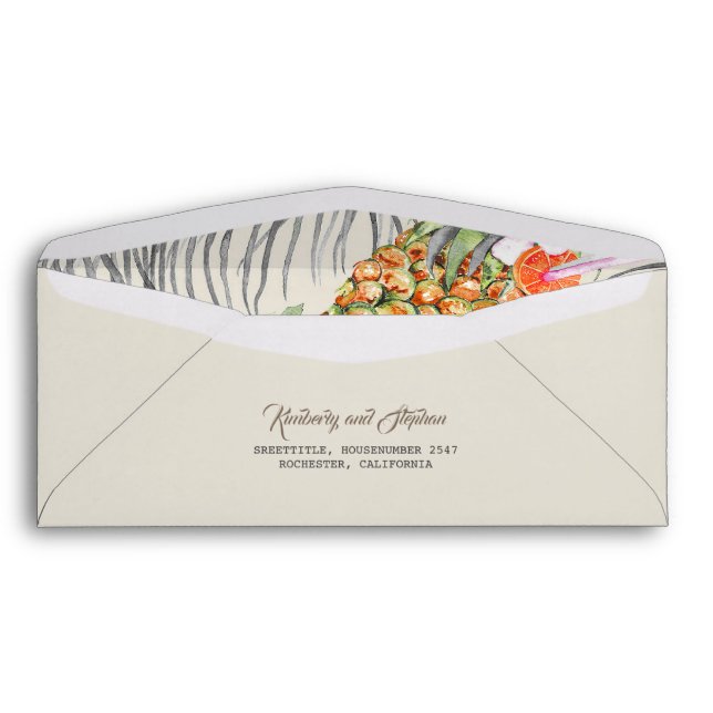 Tropical Beach Pineapple Destination Wedding Envelope (Back (Bottom))