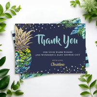 Tropical Beach Pineapple Navy Blue Thank you Card