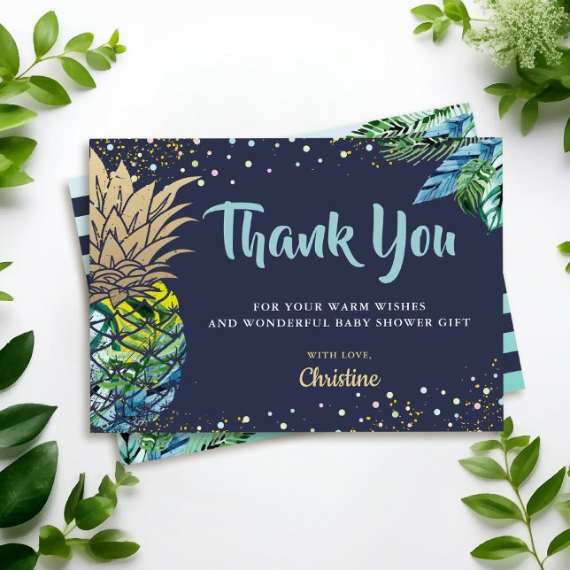 Tropical Beach Pineapple Navy Blue Thank you Card (Creator Uploaded)