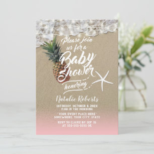 Tropical Beach Pineapple & Starfish Baby Shower Invitation