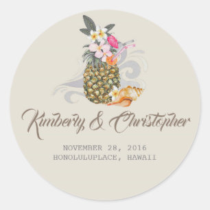 Tropical Beach Pineapple Wedding Classic Round Sticker