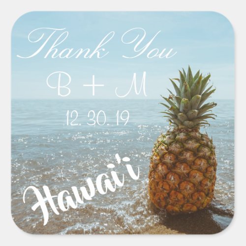 Tropical Beach Pineapple Wedding Favour Square Sticker