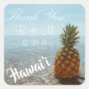 Tropical Beach Pineapple Wedding Favour Square Sticker