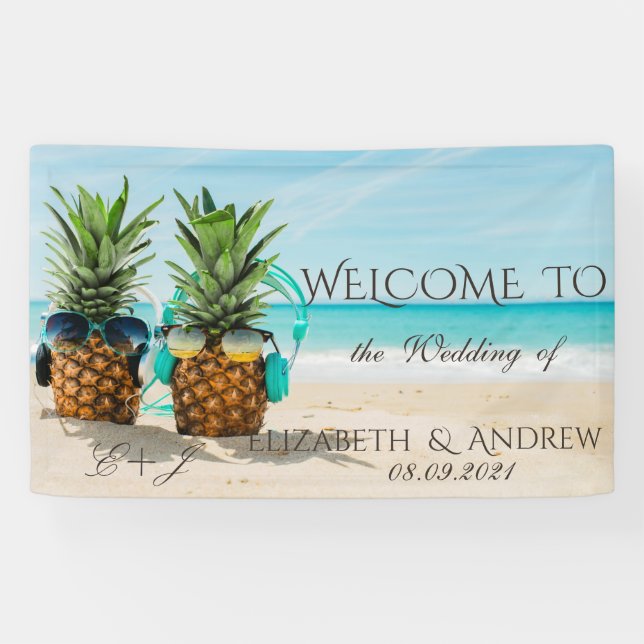 Tropical Beach,Pineapples  Wedding Banner (Horizontal)
