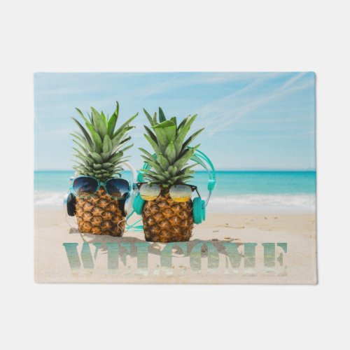 Tropical Beach Pineapples Welcome Doormat