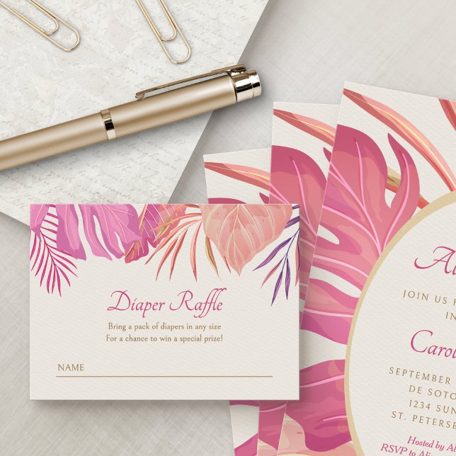 Tropical Beach Pink Diaper Raffle Enclosure Card (Creator Uploaded)