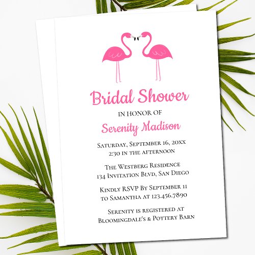 Tropical Beach Pink Flamingo Bridal Shower Invitation